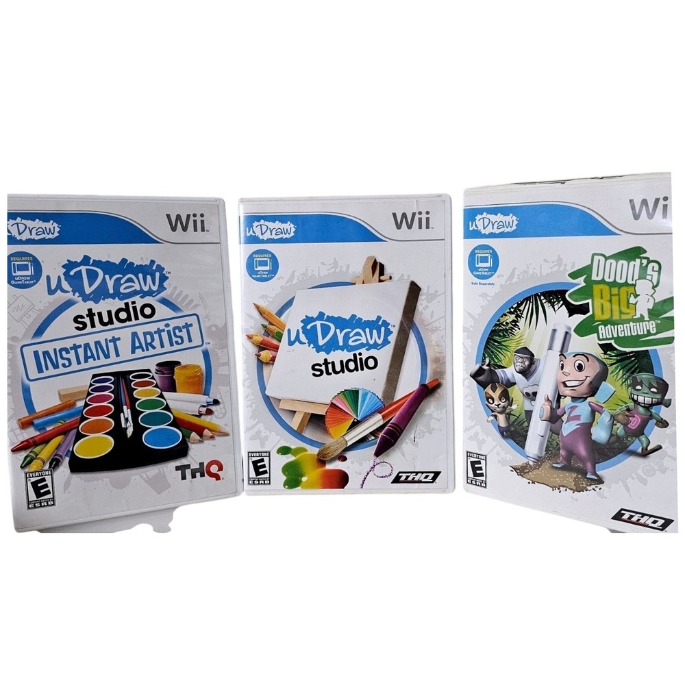 Wii‎ uDraw Studio Instant Artist Doods Big Adventure 3 Game Bundle Lot THQ Art